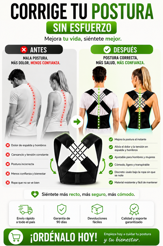 Corrector postural con soporte lumbar – ajuste y tallas disponibl