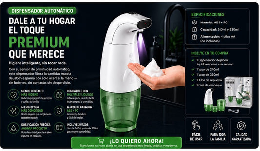 Dispensador de jabón automático sin contacto con sensor infrarrojo, higiene inteligente para el hogar
