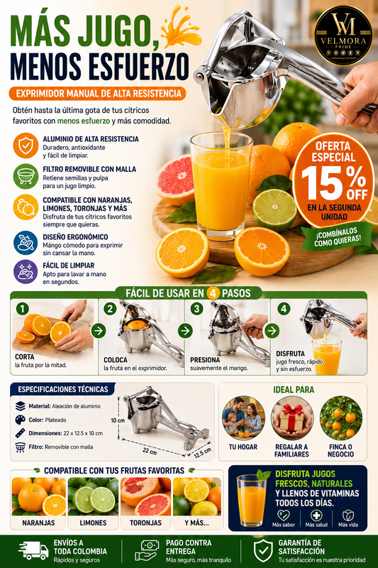 Img 1: Exprimidor manual aluminio – uso con naranja o limón
