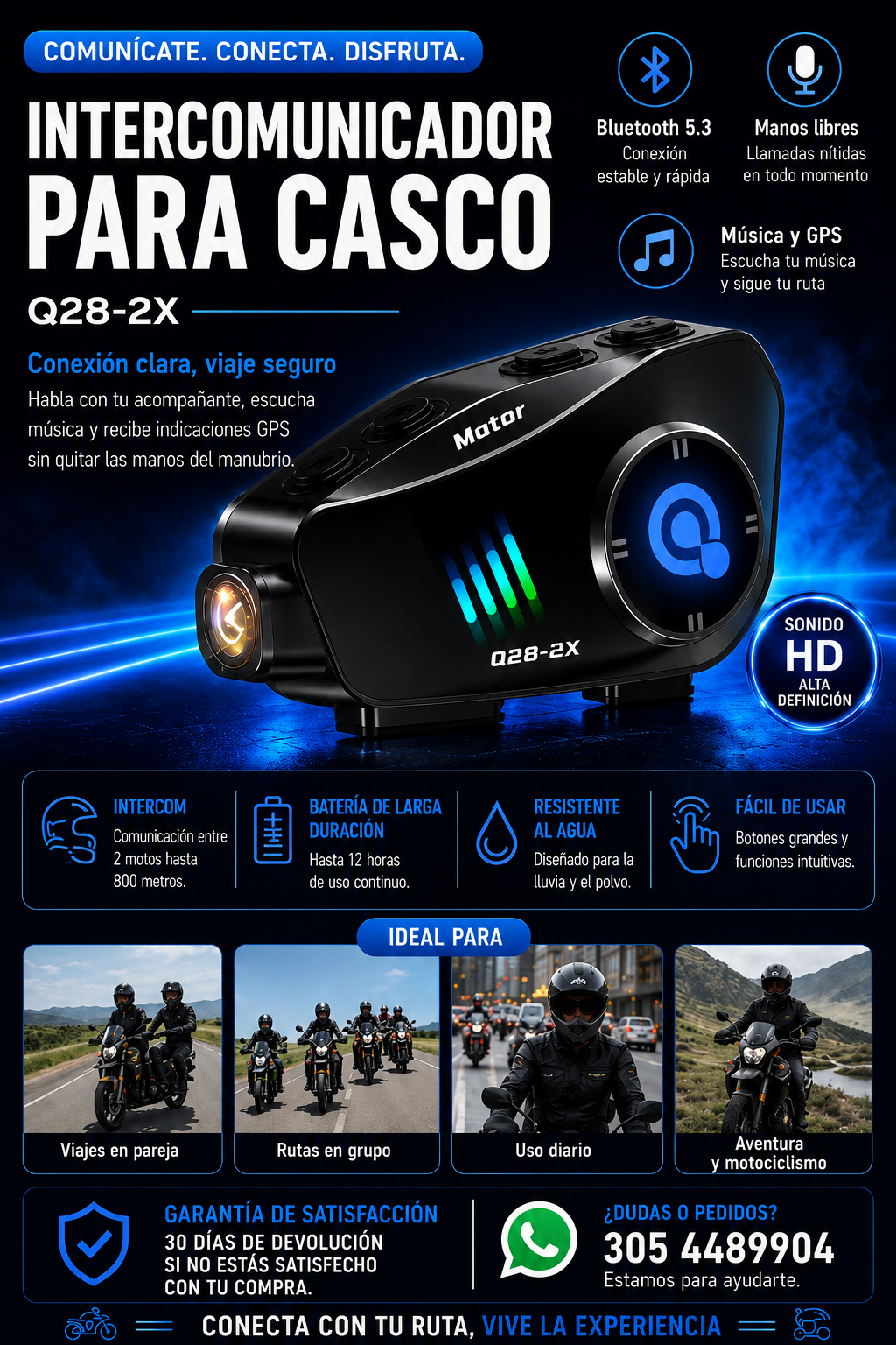 Img 1: Intercomunicador KR-M5 para casco de moto – detalle de botones y controles
