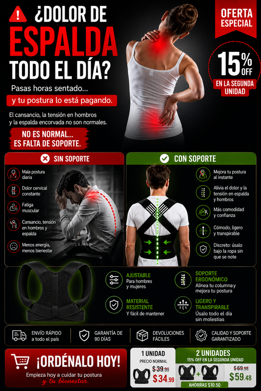 Soporte lumbar corrector de postura – uso diario y comodidad