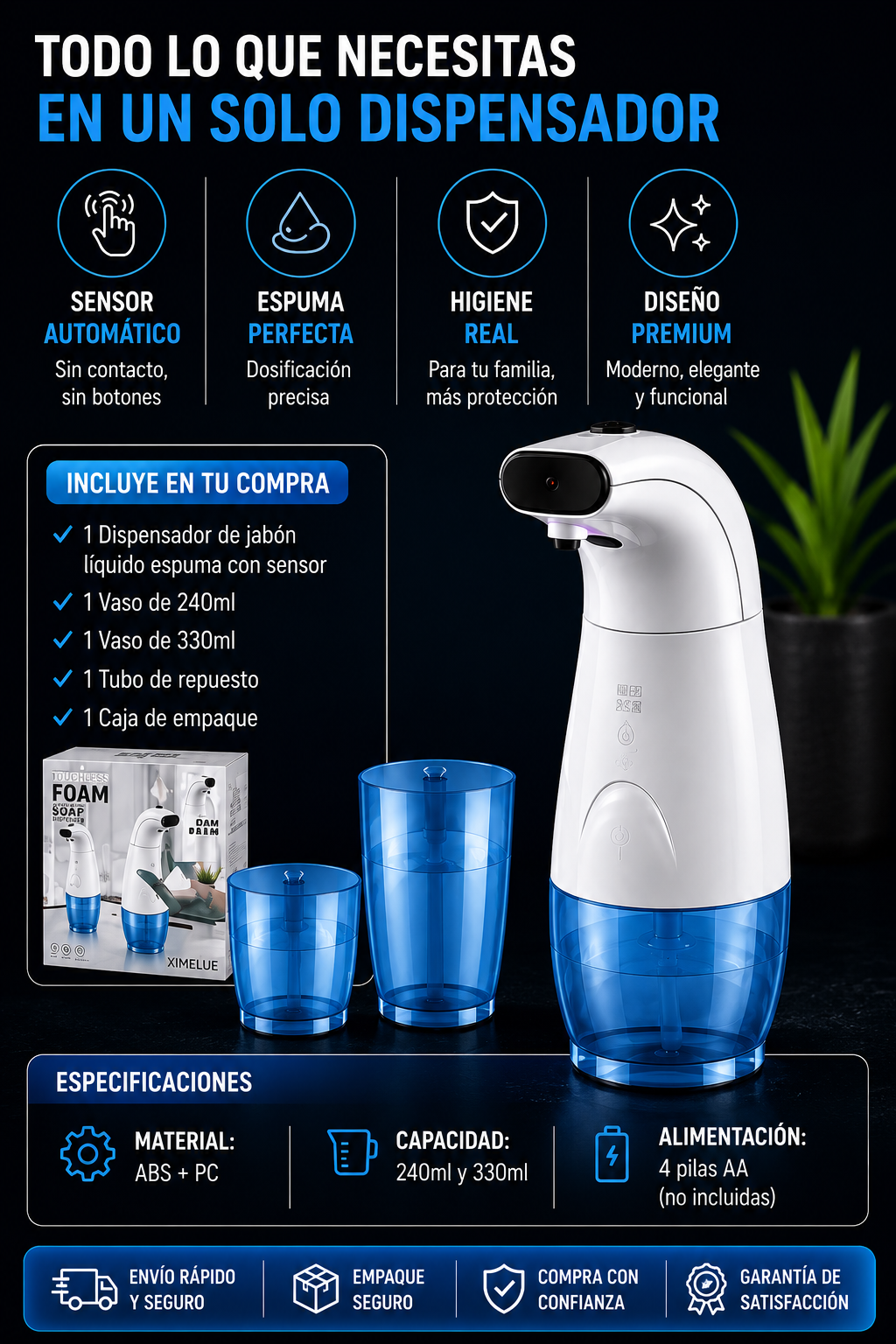 
Img 4: Dispensador de jabón automático – capacidad y diseño compacto
