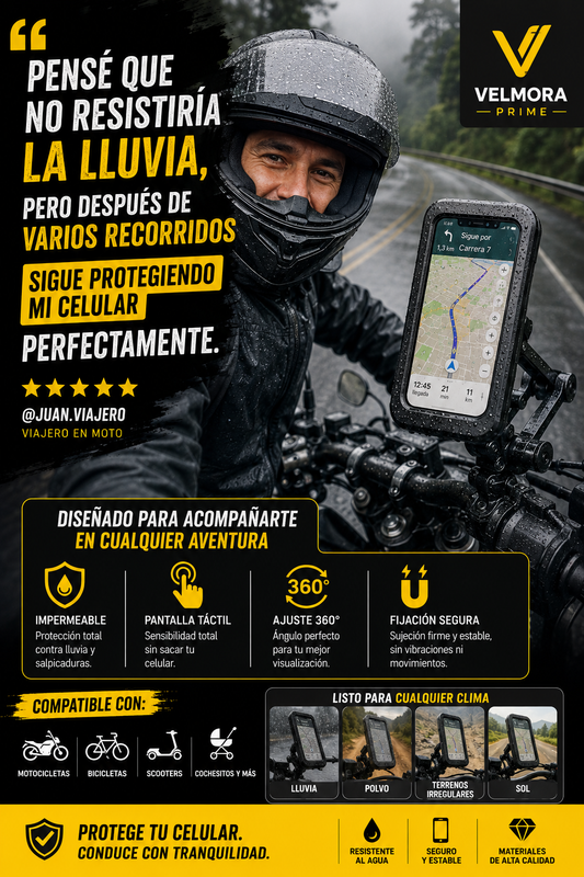 Soporte celular para moto y bicicleta con estuche impermeable – vista frontal
