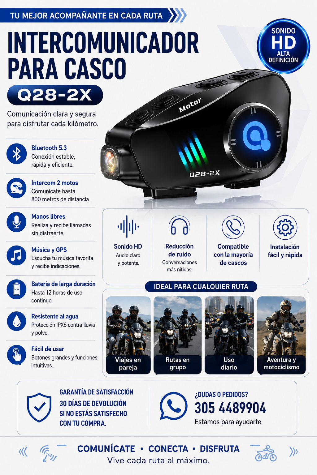 Intercomunicador KR-M5 para casco de moto resistente al agua, manos libres Bluetooth para motociclistas