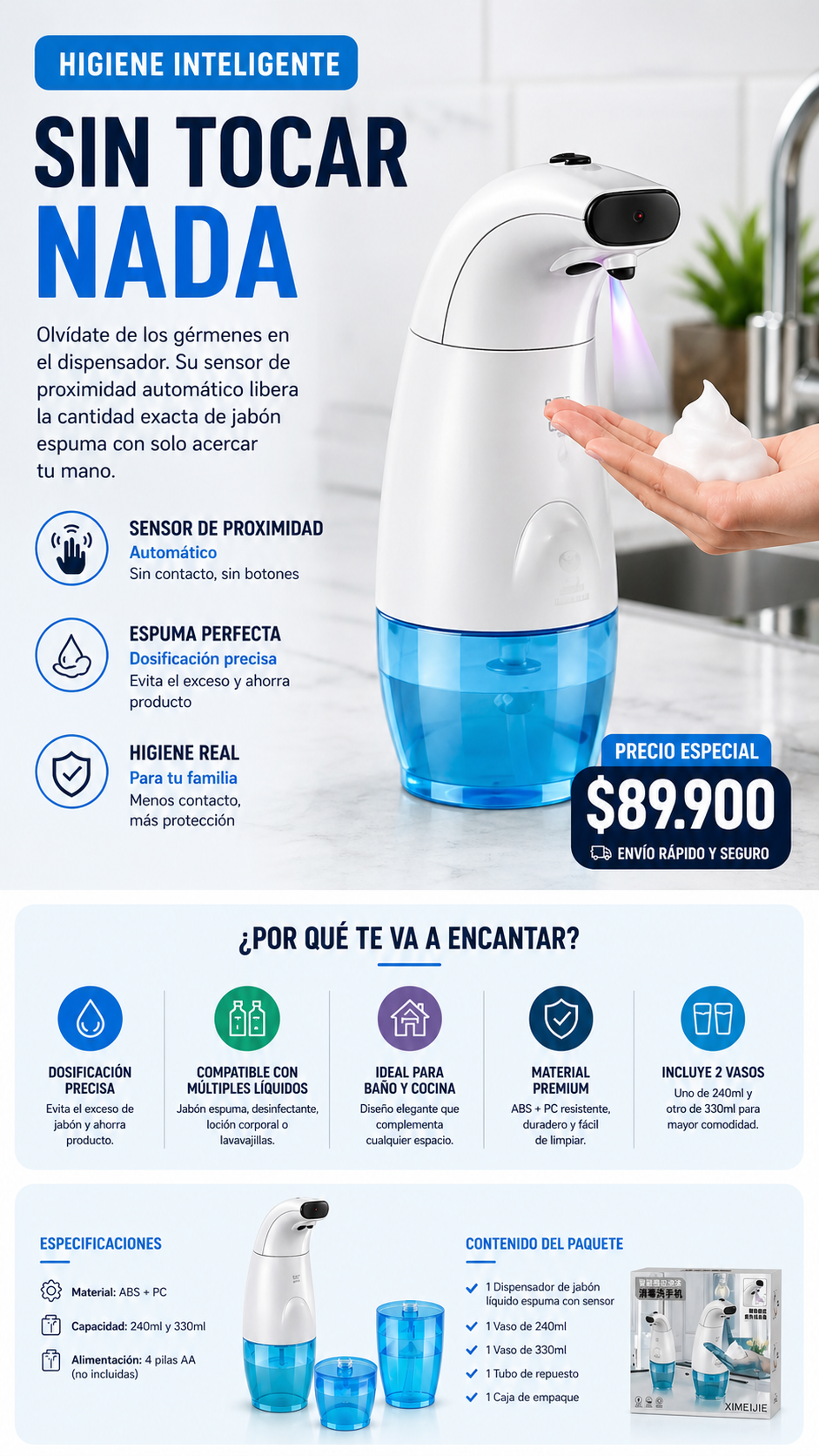 Dispensador de Jabón con Sensor Automático | Sin Contacto