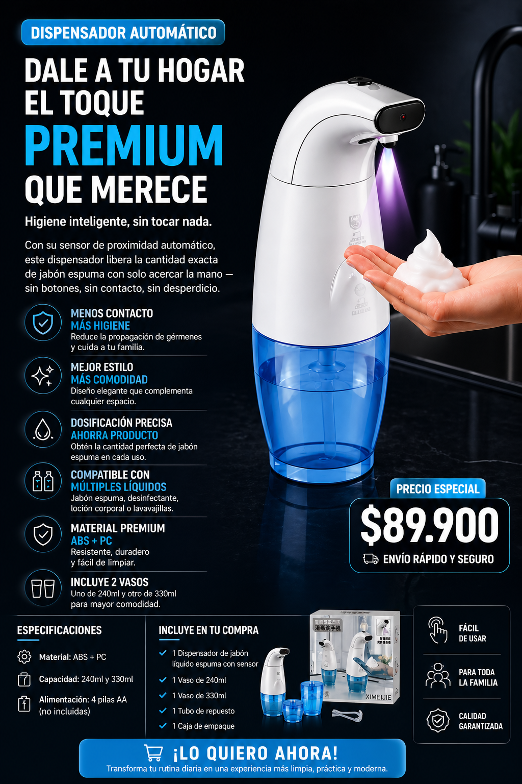Dispensador de Jabón con Sensor Automático | Sin Contacto