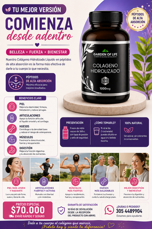 Colágeno Hidrolizado Líquido 360cc – Péptidos de Alta Absorción