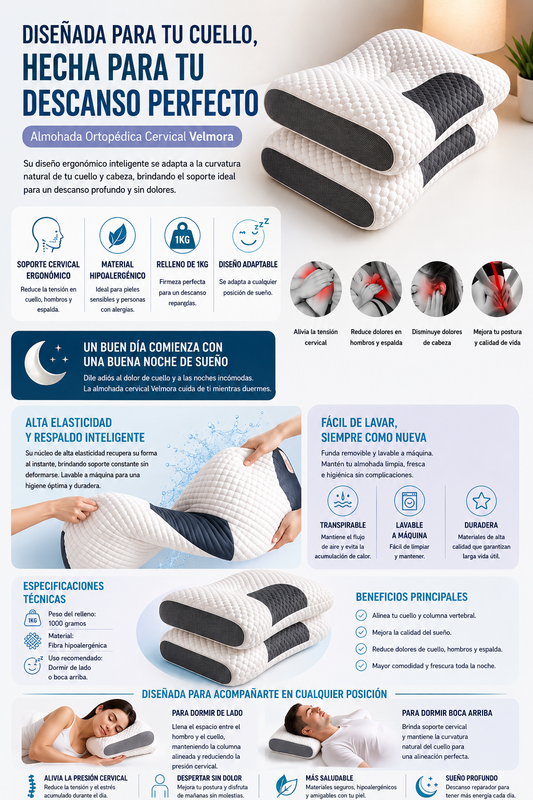 Almohada ortopédica cervical 1kg para descanso y alivio postural, almohada ergonómica para cuello
