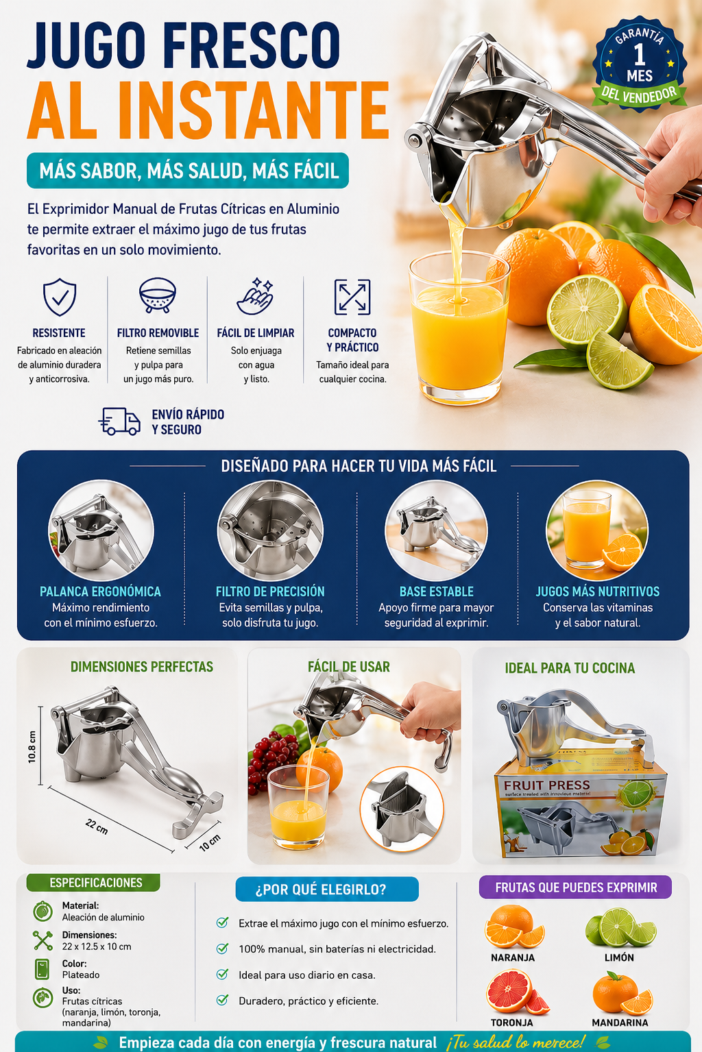 xprimidor manual de frutas cítricas en aluminio, extractor de jugo de naranja y limón resistente