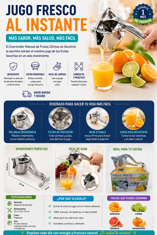 xprimidor manual de frutas cítricas en aluminio, extractor de jugo de naranja y limón resistente