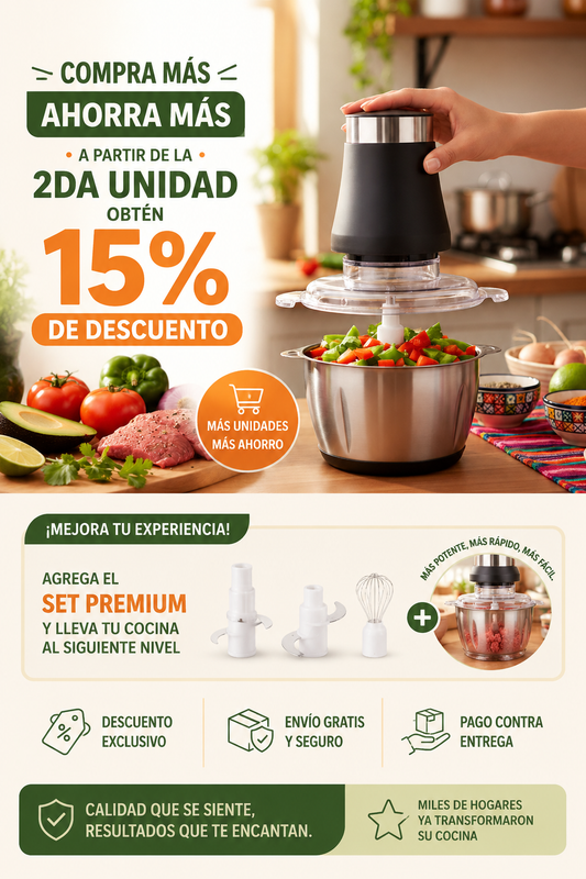 Molino picadora eléctrica de acero inoxidable 2 litros, procesador de alimentos multifuncional para cocina