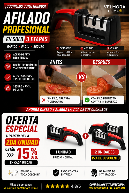 Afilador de cuchillos de cocina 3 etapas profesional – vista general
