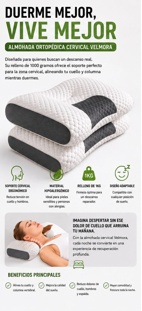 Almohada ortopédica cervical 1kg para descanso y alivio postural, almohada ergonómica para cuello