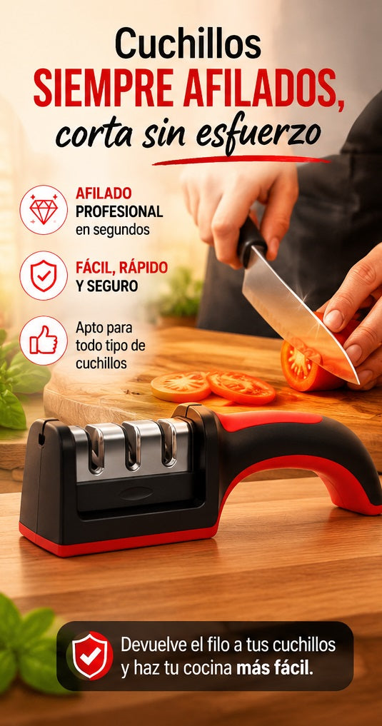 Afilador de cuchillos de cocina profesional 3 etapas, fácil de usar, afilado rápido y seguro