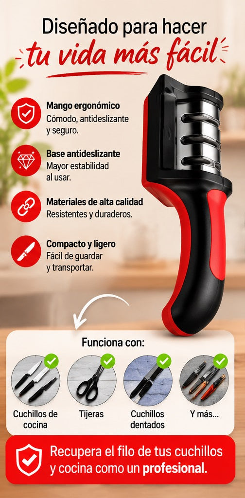 Afilador de cuchillos de cocina profesional 3 etapas, fácil de usar, afilado rápido y seguro