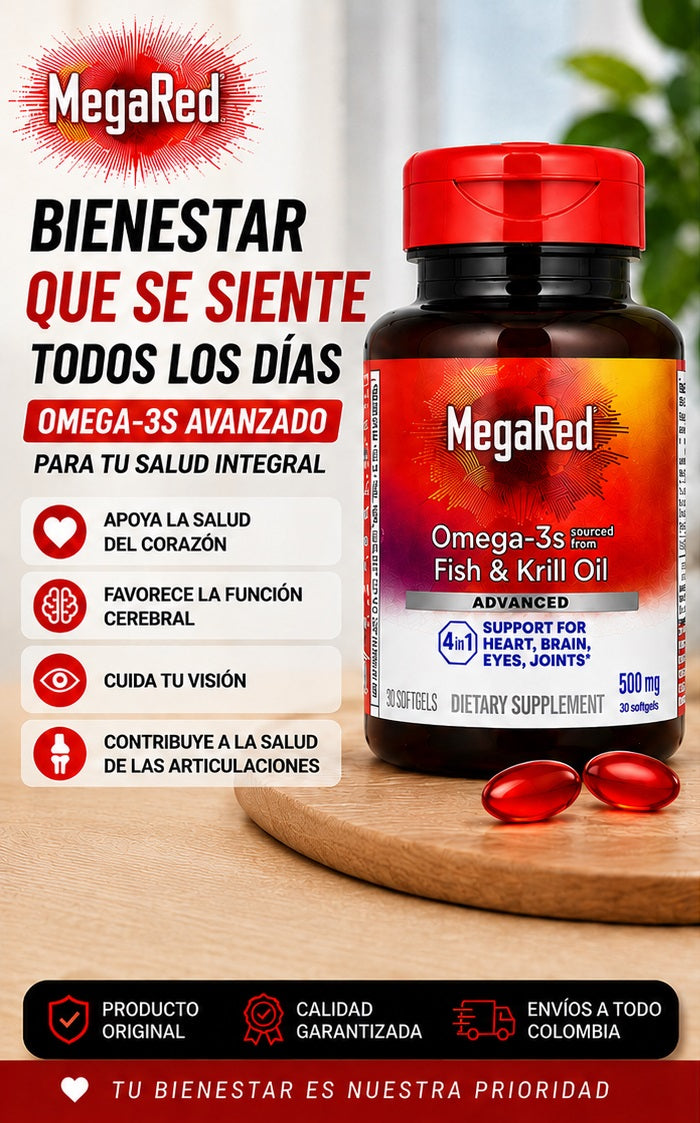 Megared Omega 3 cápsulas suplemento de aceite de krill para salud cardiovascular y articulaciones
