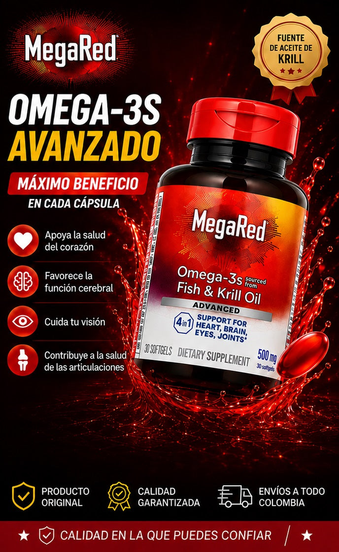 Megared Omega 3 cápsulas suplemento de aceite de krill para salud cardiovascular y articulaciones