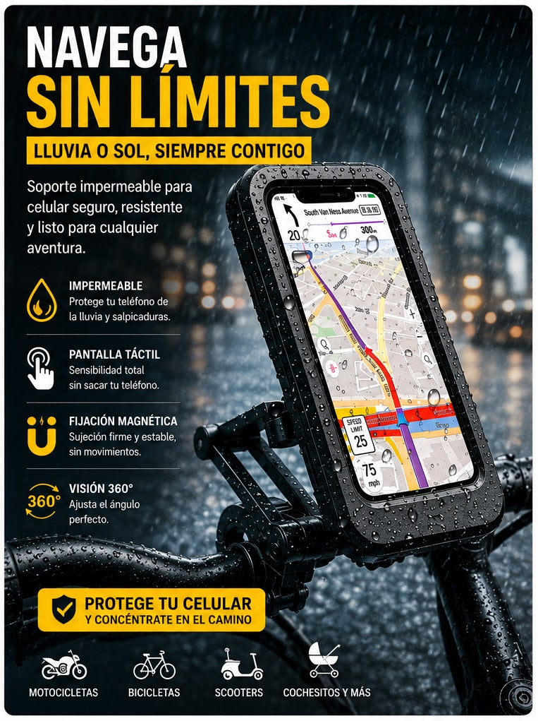 Soporte impermeable para teléfono en manillar de moto o bici