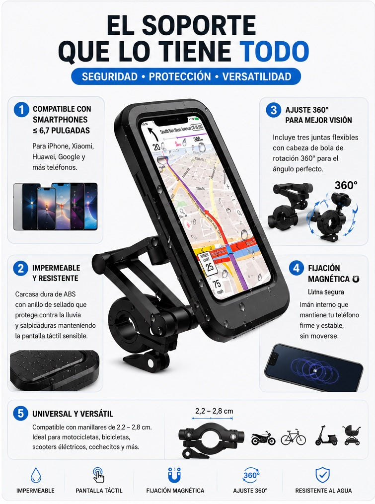 Soporte celular para moto y bicicleta con estuche impermeable